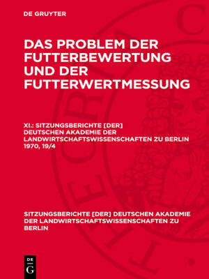 cover image of Das Problem der Futterbewertung und der Futterwertmessung. XI.